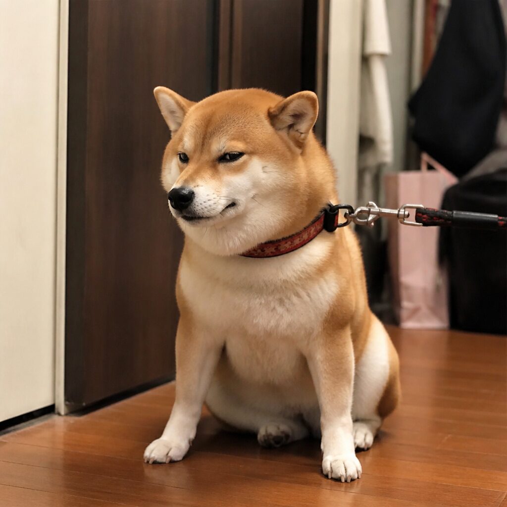Shiba inu sitting stubbornly with side eye expression — willful breed training